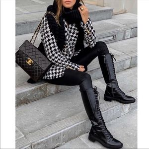 ZARA BLACK LOW HEELED LACE BOOTS 9 NWT